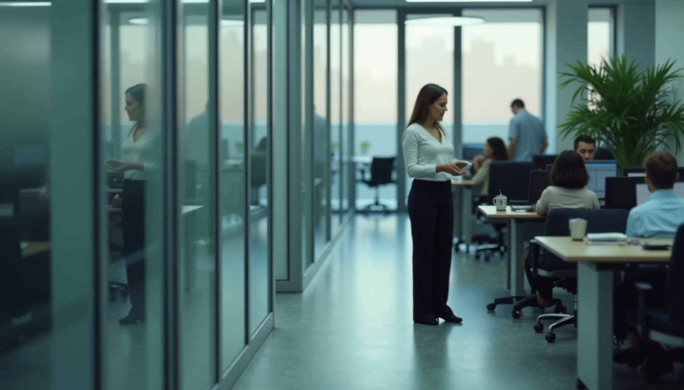 High angle view of a bustling office environment