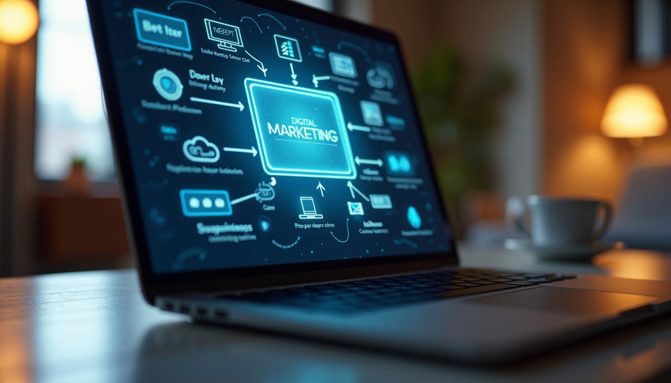 Close-up view of a laptop displaying a digital marketing strategy