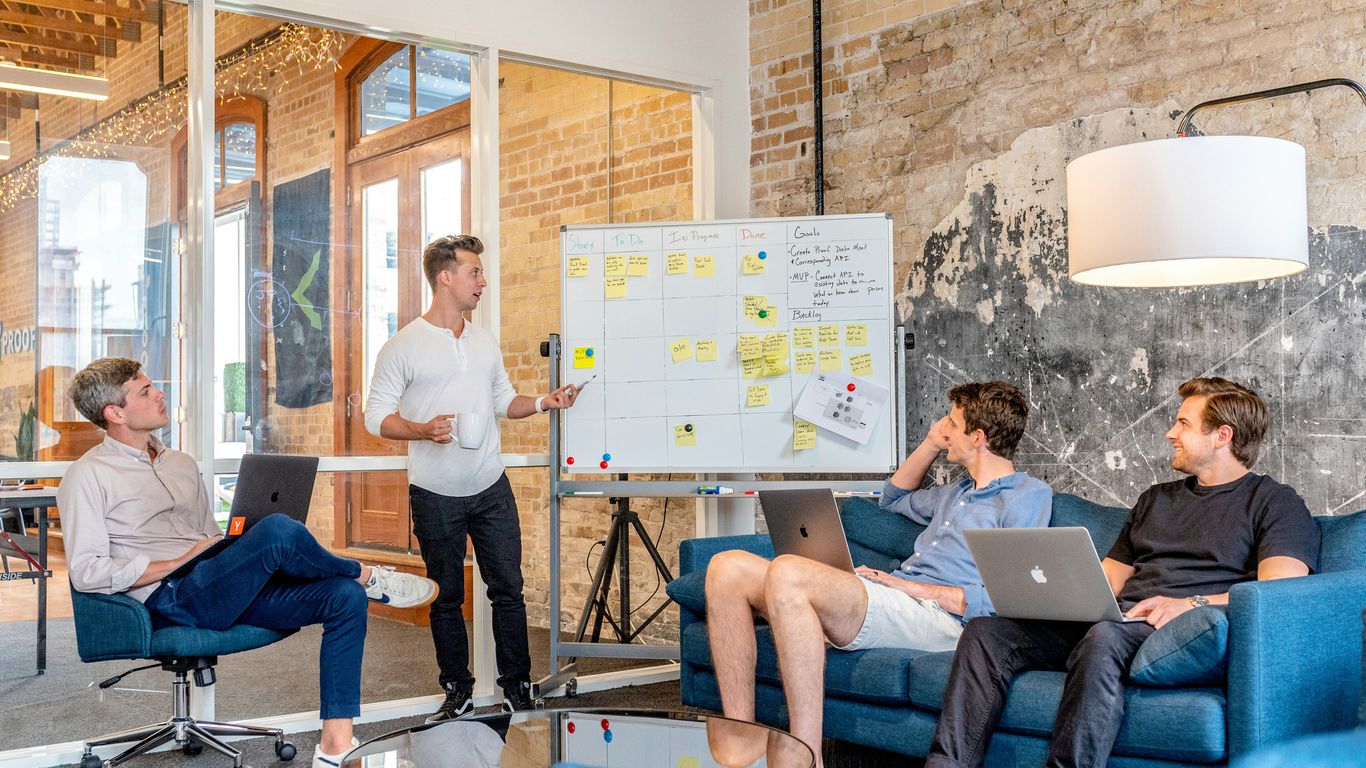 Team brainstorming session in modern office